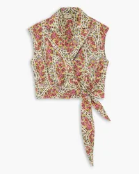 Etro Printed cotton-blend twill wrap shirt - Pink Pink