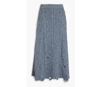 Distressed donegal cable-knit merino wool-blend midi skirt - Blue