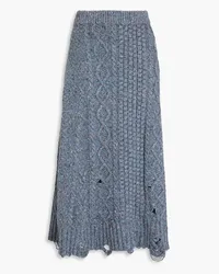 Altuzarra Distressed donegal cable-knit merino wool-blend midi skirt - Blue Blue