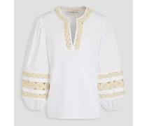 Yoyo embellished cotton blouse - White