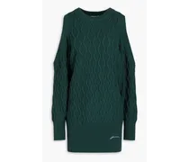 Cold-shoulder cable-knit cotton sweater - Green