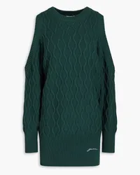 Ganni Cold-shoulder cable-knit cotton sweater - Green Green