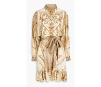 Camilla Pleated printed silk crepe de chine mini dress - Neutral Neutral