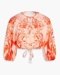 Zimmermann Cropped printed linen-gauze blouse - Orange Orange