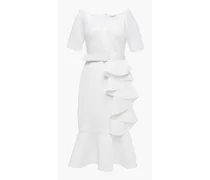 Belted ruffled scuba dress - White