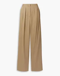 tibi Lauren pleated wide-leg twill trousers - Neutral Neutral