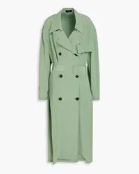 Theory Double-breasted belted crepe de chine trench coat - Green Green