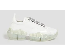Diamond smooth and patent-leather exaggerated-sole sneakers - White