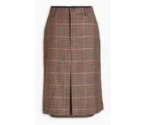 Houndstooth wool-blend tweed and denim midi skirt - Brown
