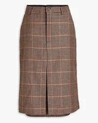 Balenciaga Houndstooth wool-blend tweed and denim midi skirt - Brown Brown