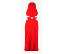 Embellished cutout stretch-cady midi dress - Red