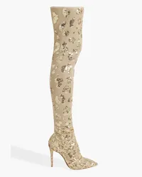 Gianvito Rossi Sequin-embellished stretch-tulle over-the-knee boots - Metallic Metallic