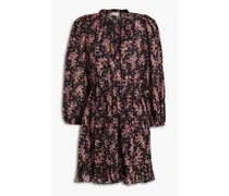 Brienne gathered floral-print cotton-blend jacquard mini dress - Black