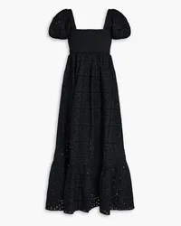 Ganni Shirred broderie anglaise cotton maxi dress - Black Black