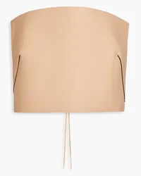 Valentino Garavani Cold-shoulder cropped leather top - Neutral Neutral