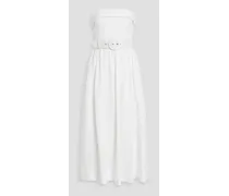 Belted pleated stretch-jersey wide-leg jumpsuit - White