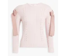 Bow-detailed pointelle-knit sweater - Pink