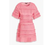 Fringed cotton-blend crocheted lace mini dress - Pink