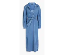 Cotton-blend chambray midi dress - Blue