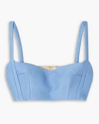 EMILIA WICKSTEAD Carina cropped cloqué bustier top - Blue Blue