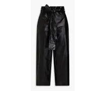 Cropped belted leather straight-leg pants - Black