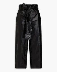 Valentino Garavani Cropped belted leather straight-leg pants - Black Black