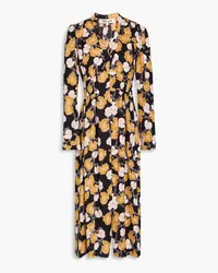 Diane von Furstenberg Erica pleated floral-print crepe midi dress - Yellow Yellow