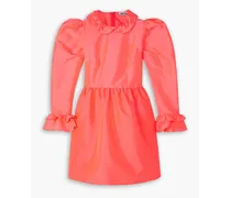 Ruffled neon taffeta mini dress - Orange