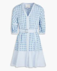 3.1 phillip lim Belted checked seersucker and taffeta mini dress - Blue Blue