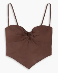 Reformation Sansa cropped embellished linen top - Brown Brown