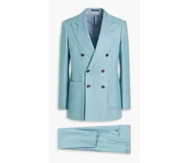 Double-breasted linen-twill suit - Blue