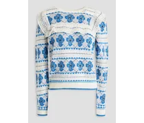 Ruffled jacquard-knit cotton-blend sweater - White