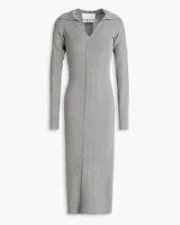 ROTATE Birger Christensen Ribbed cotton-blend midi dress - Gray Gray