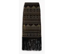 Fringed embellished suede maxi skirt - Black
