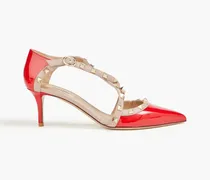 Rockstud smooth and patent-leather pumps - Red