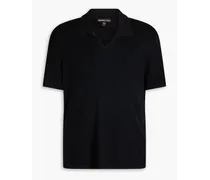 Ribbed linen-blend polo shirt - Black