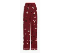 Embellished silk crepe de chine wide-leg pants - Burgundy