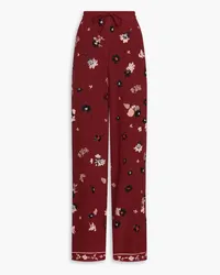 Valentino Garavani Embellished silk crepe de chine wide-leg pants - Burgundy Burgundy