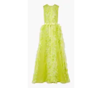 Feather-embellished silk-organza gown - Green