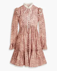 Zimmermann Lace-trimmed paisley-print linen mini dress - Pink Pink