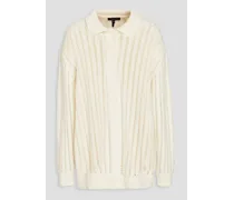 Adrienne crochet-knit cotton-blend polo cardigan - White