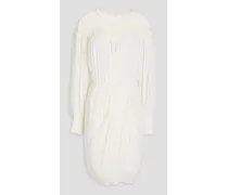 Wrap-effect gathered jacquard mini dress - White