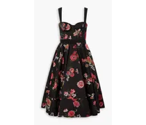 Tessa pleated floral-jacquard midi dress - Black