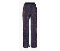 Sequined ribbed crochet-knit flared pants - Purple