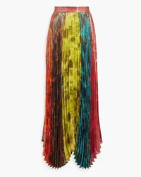 Alice + Olivia Alice Olivia - Katz pleated metallic floral-print chiffon maxi skirt - Orange Orange