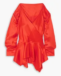 J.W.Anderson Cold-shoulder asymmetric wrap-effect satin top - Orange Orange