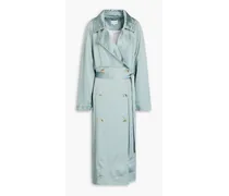 Belted double-breasted satin trench coat - Green