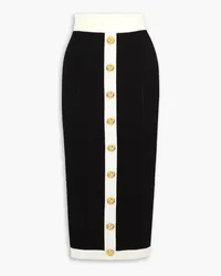 Balmain Button-embellished ribbed-knit midi skirt - Black Black