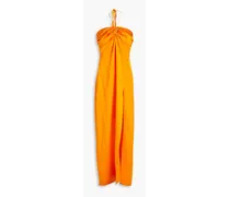 Mieta ruched silk-satin halterneck maxi dress - Orange