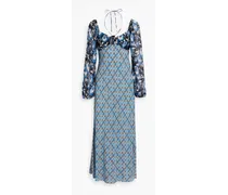 Jeanie floral-appliquéd printed crepe midi dress - Blue